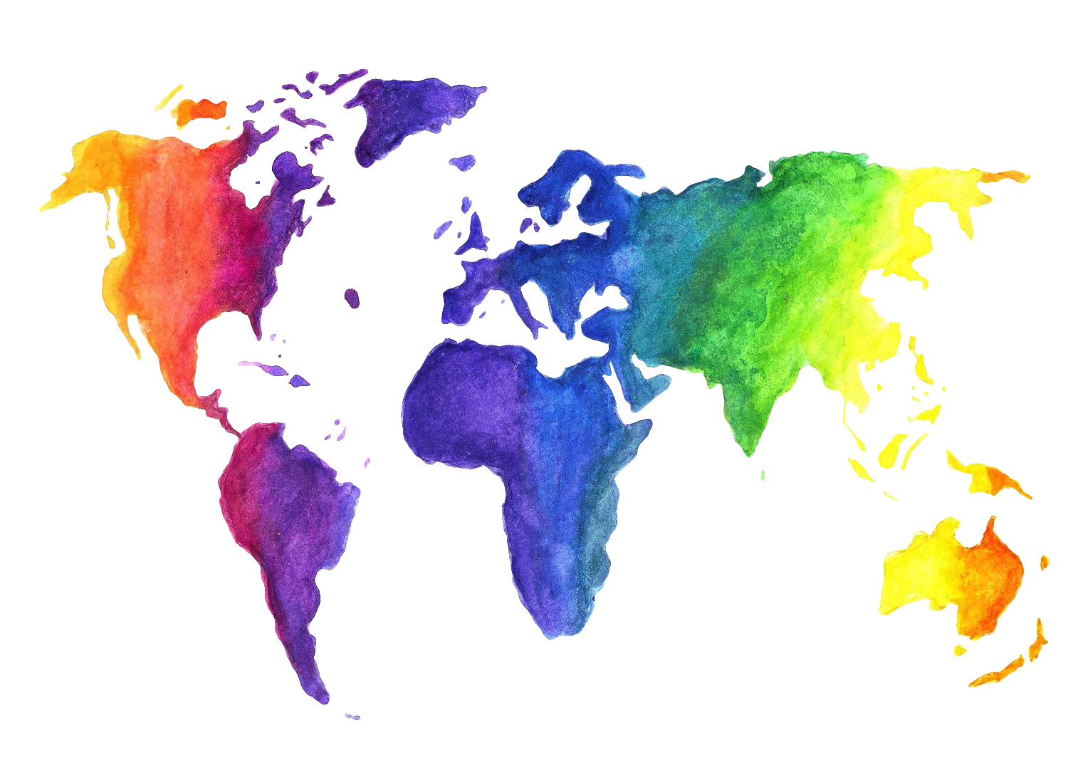 World is colours. Контуры материков цветные.