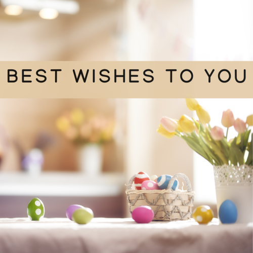 Flowers and colorful eggs in background,Best wishes to you