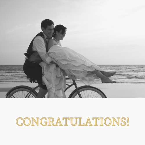 A couple ride a bicycle on sea view Congratulation