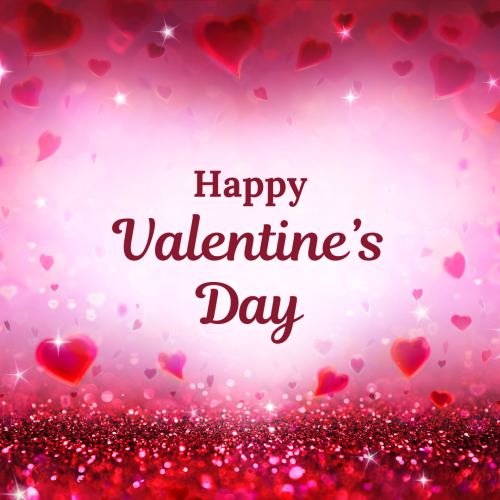 Lots of pink sparkles and hearts, Happy valentine's day.