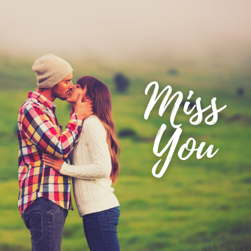 Boy and Girl Kiss each other in garden, Miss you