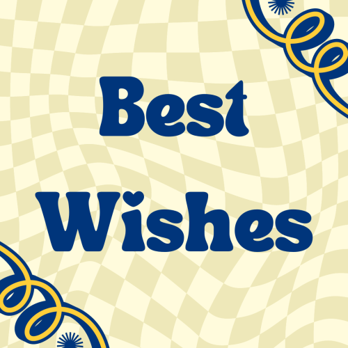 Blue and yellow pattern on a wish card, Best Wishes.