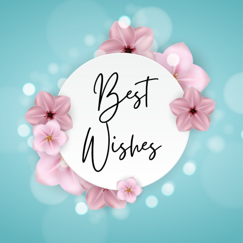 Pink flowers around the circle, Best Wishes.