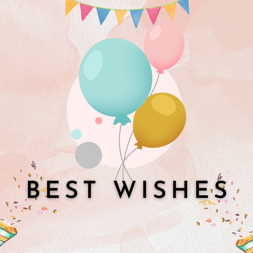 Best Wishes, Balloons on a wish card.