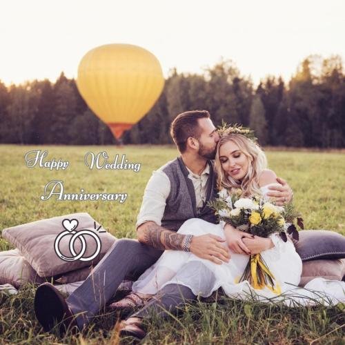 couple at park on happy wedding anniversary