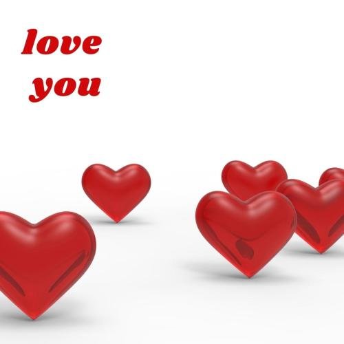 White background and red hearts, Love you.