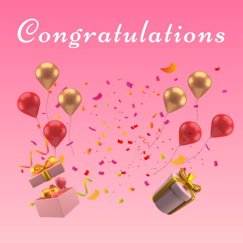 Balloons and gifts on a card, Congratulations.