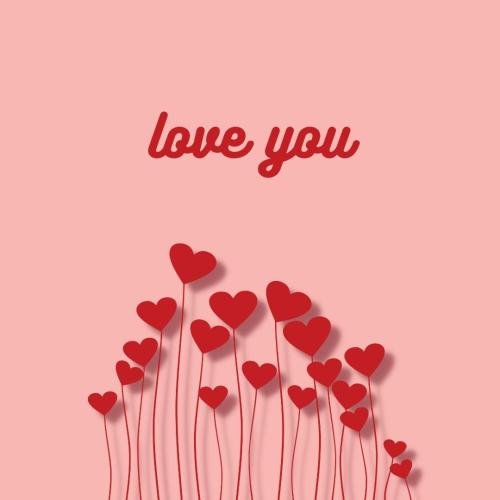 Red hearts on wish card Love you