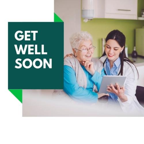 The doctor says to the patient, get well soon.