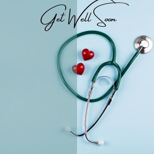 Get well soon with red hearts