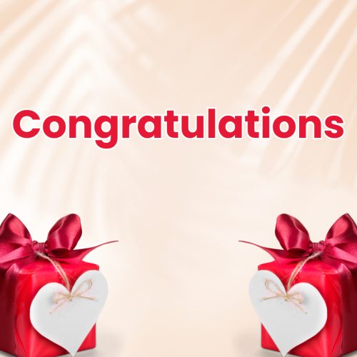 Congratulations, red gifts on a card.
