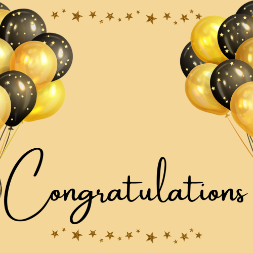 Congratulations, black and yellow wish card design.