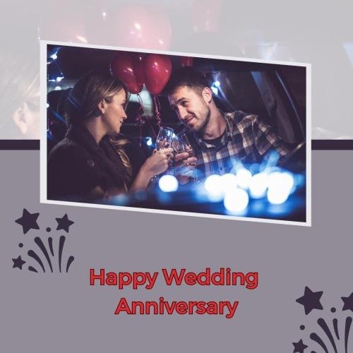 Couple cheers at happy wedding anniversary