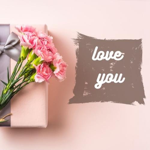 Pink bouquet on wish card Love you