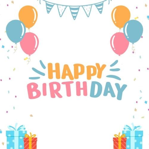 Gifts box and balloons on wish card Happy Birthday.