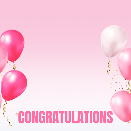 Pink balloons on a wish card, Congratulations.