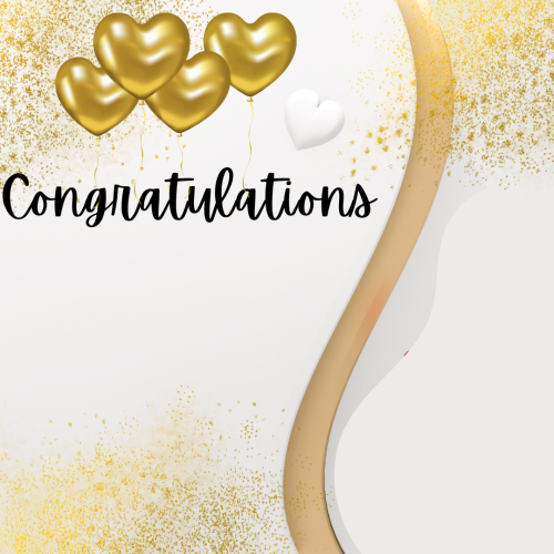 Congratulations, gold heart on a card.