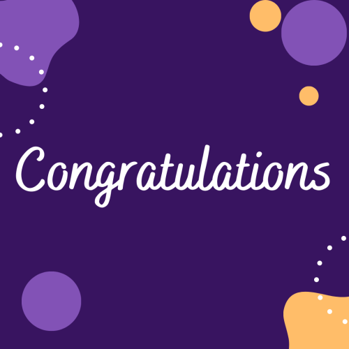 Congratulations, purple wish card and different color circles on it.
