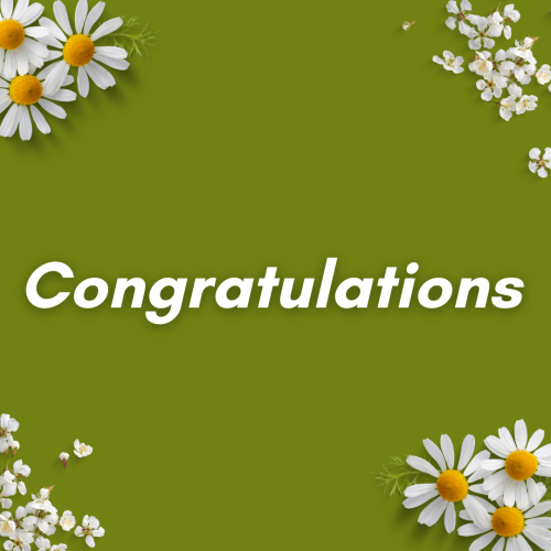 Congratulations, Flowers on a green background.