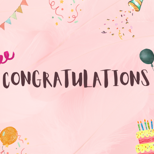 Cake, and balloons on a wish card, Congratulations.