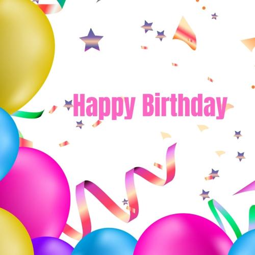 Balloons and stars on wish card Happy Birthday