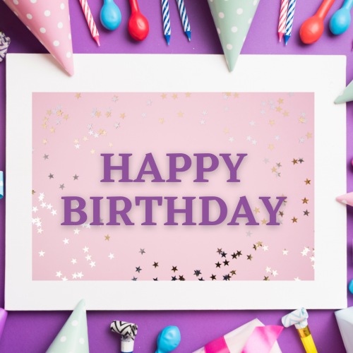 Birthday cap and balloons on wish card Happy Birthday