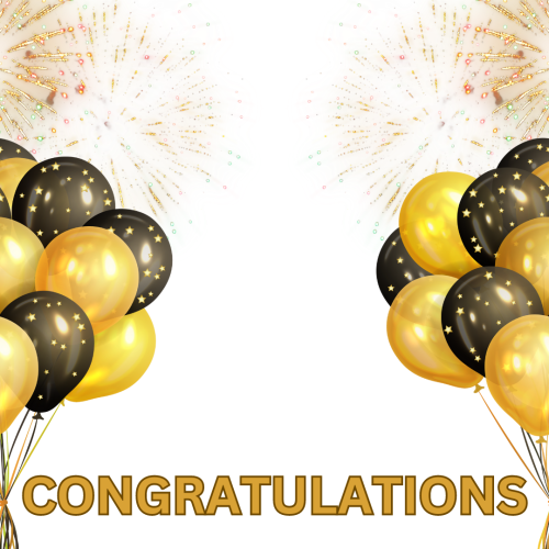 Black and golden balloons on a wish card, Congratulations.