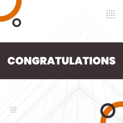 White background and brown bar on it, Congratulations.