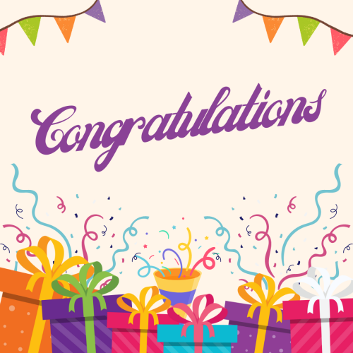 Congratulations, lots of colorful gifts on bottom.
