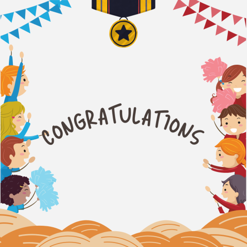 Congratulations, lots of characters on left and right side.