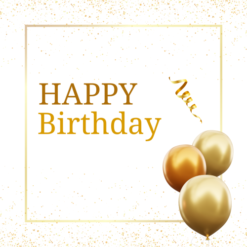 Golden balloons and white background on wish card Happy Birthday