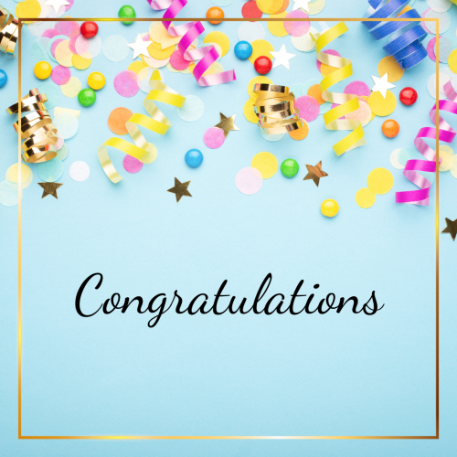 Congratulations, stars and colorful balls.