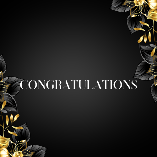 Congratulations, gold and black flowers on a wish card.