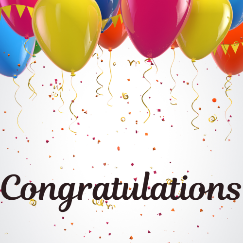 Congratulations, balloons on top.