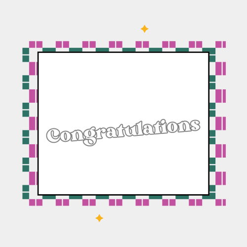 Congratulations, green and pink pattern around the frame.