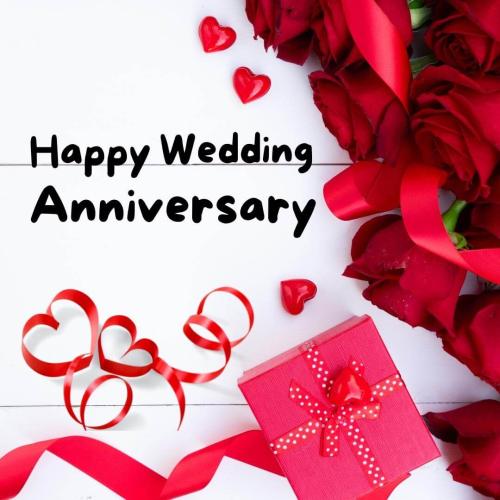 Happy Wedding Anniversary Image Card With Red Rose