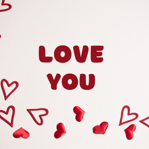 White back and red hearts on wish card Love you