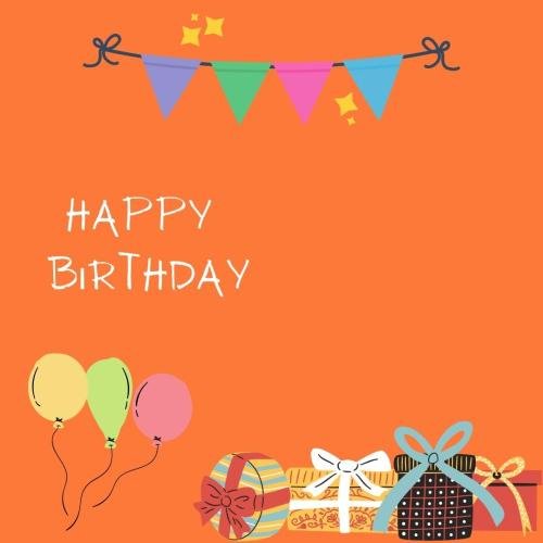 Balloons and gifts on wish card Happy Birthday