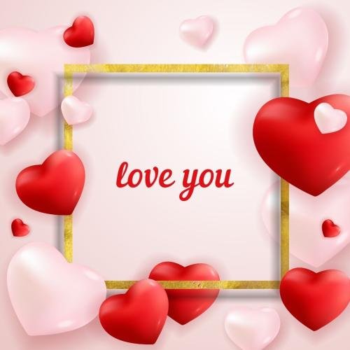 Red and pink hearts on wish card Love you