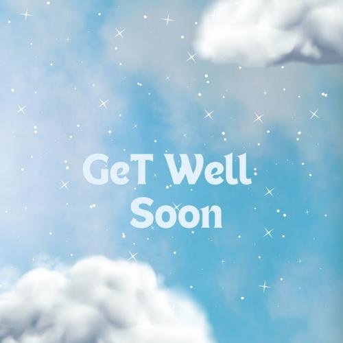 Get well soon with blue background and flowers