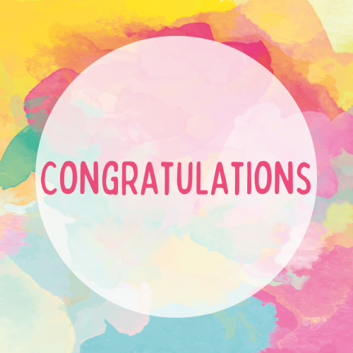 Congratulations, colorful wish card.