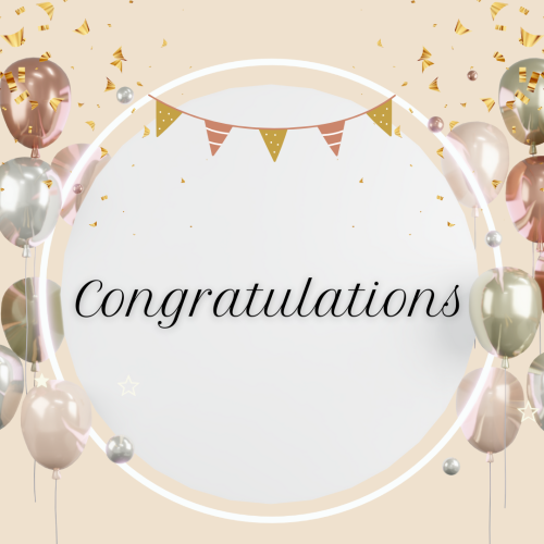 Balloons on right and left side, Congratulations.