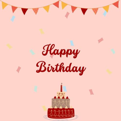 Ribbon and cake on wish card Happy Birthday