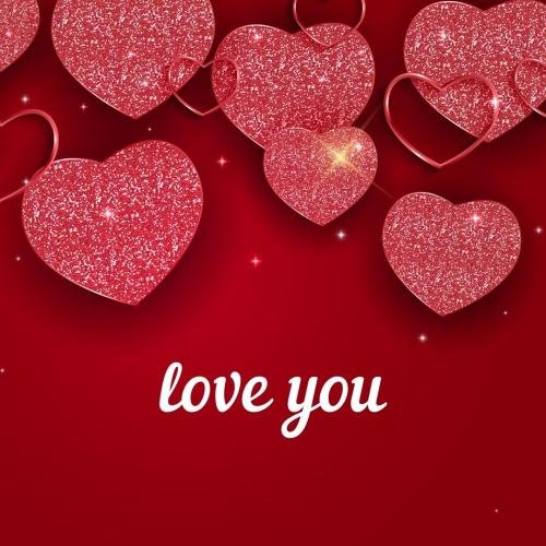 Red hearts on wish card Love you