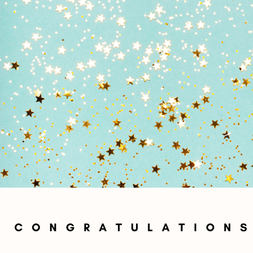 Lots of golden stars on a blue background, Congratulations.