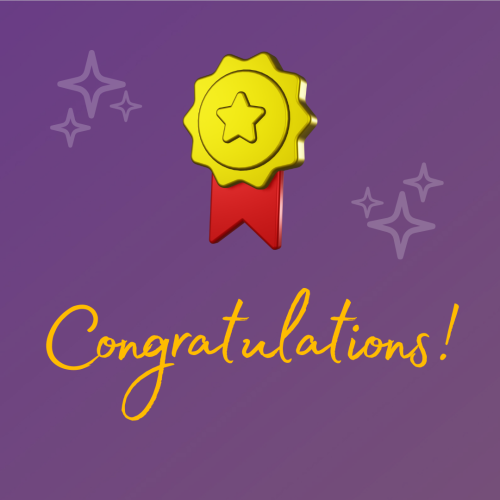 Congratulations, a gold medal on a card.