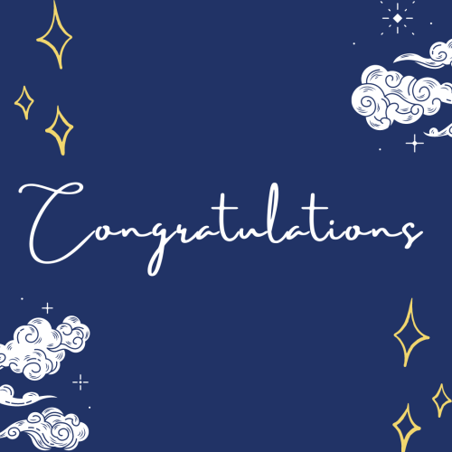 Congratulations, blue background.