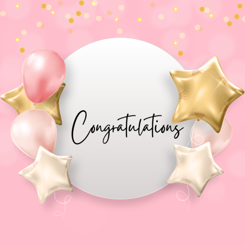 Congratulations, stars shape balloons on a wish card.