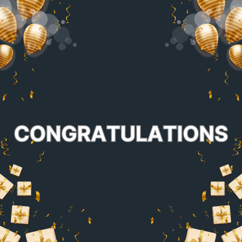 Gold balloons and gold gifts, Congratulations.