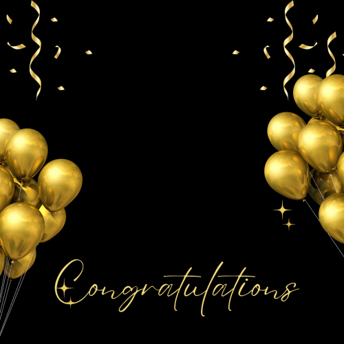 Golden balloons on a black background, Congratulations.